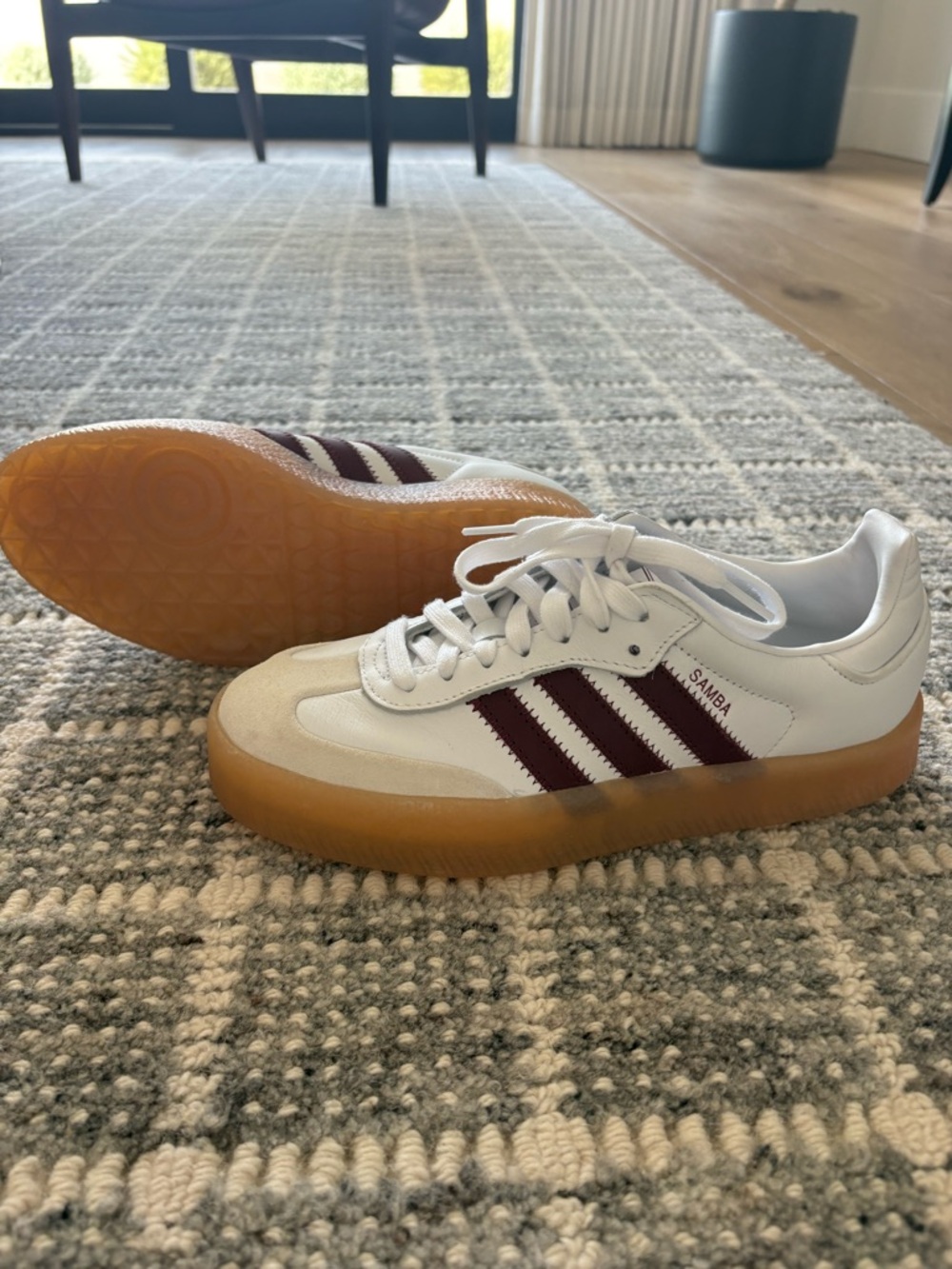 adidas Samba White with Maroon Stripes and Gum Sole - Picture 4 of 6